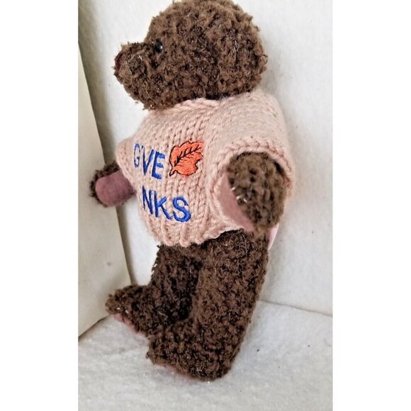 Give Thanks Teddy Bear Plush 5-Jointed Berkeley Designs 8” 1998 beige sweater - Picture 2 of 9